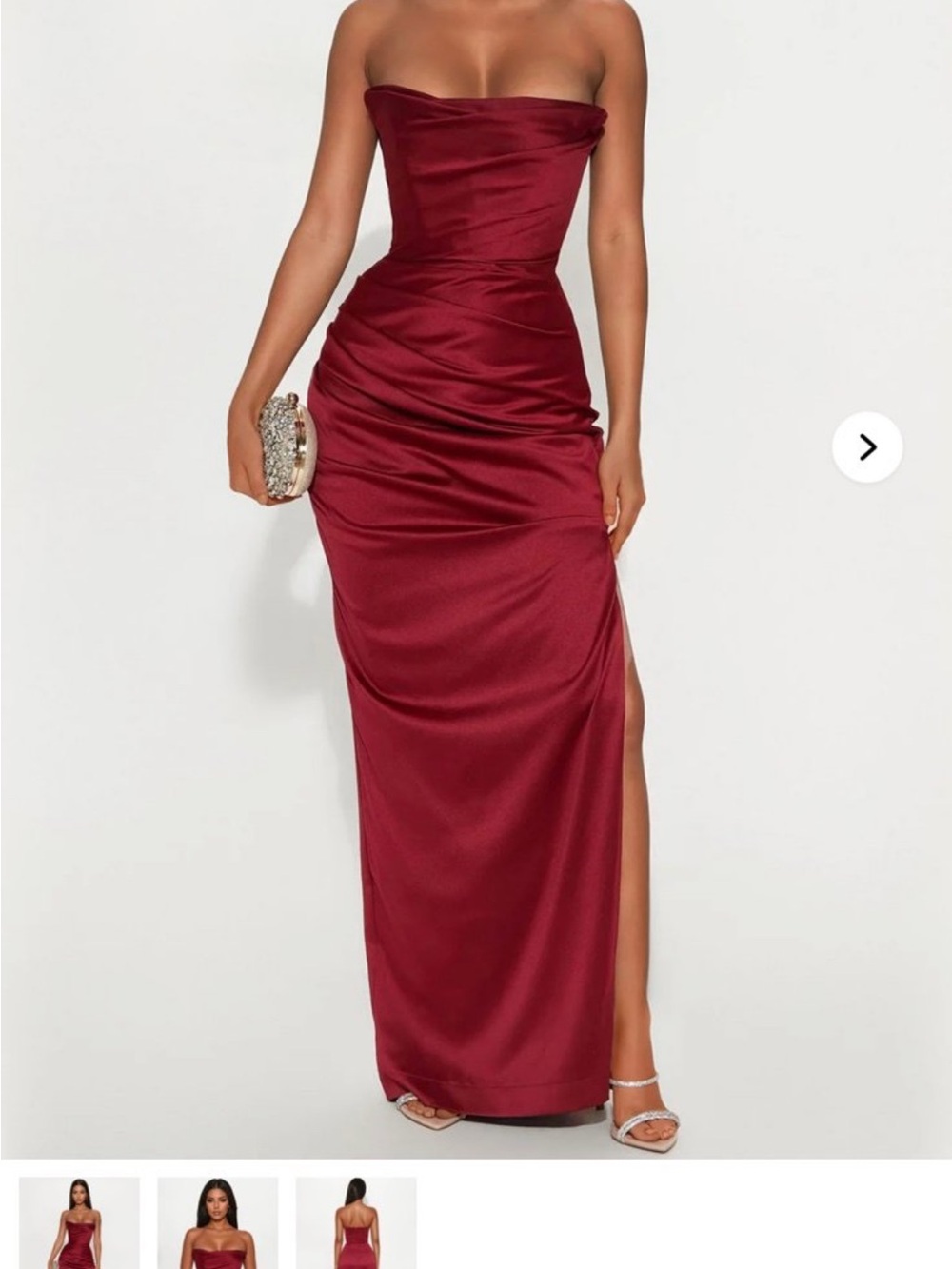 Strapless Burgundy Satin Evening Gown